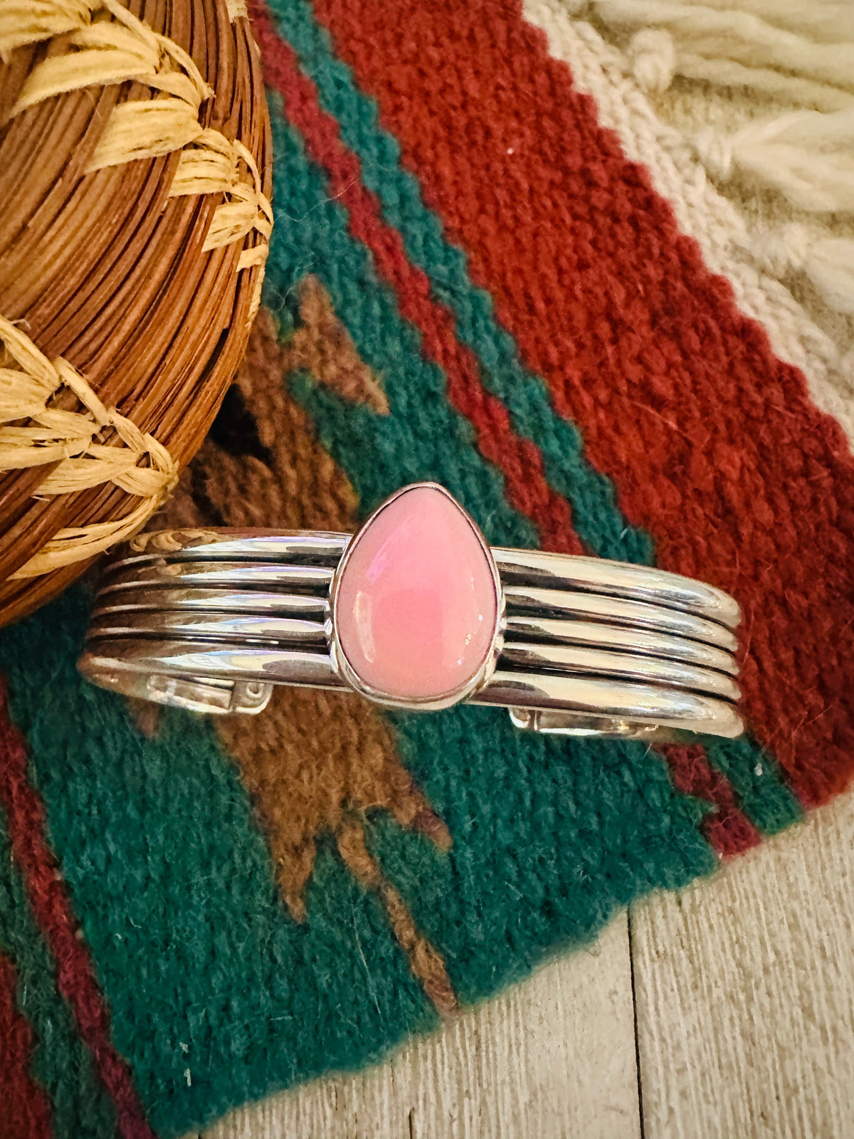 Handcrafted Sterling Silver & Queen Pink Conch Cuff Bracelet