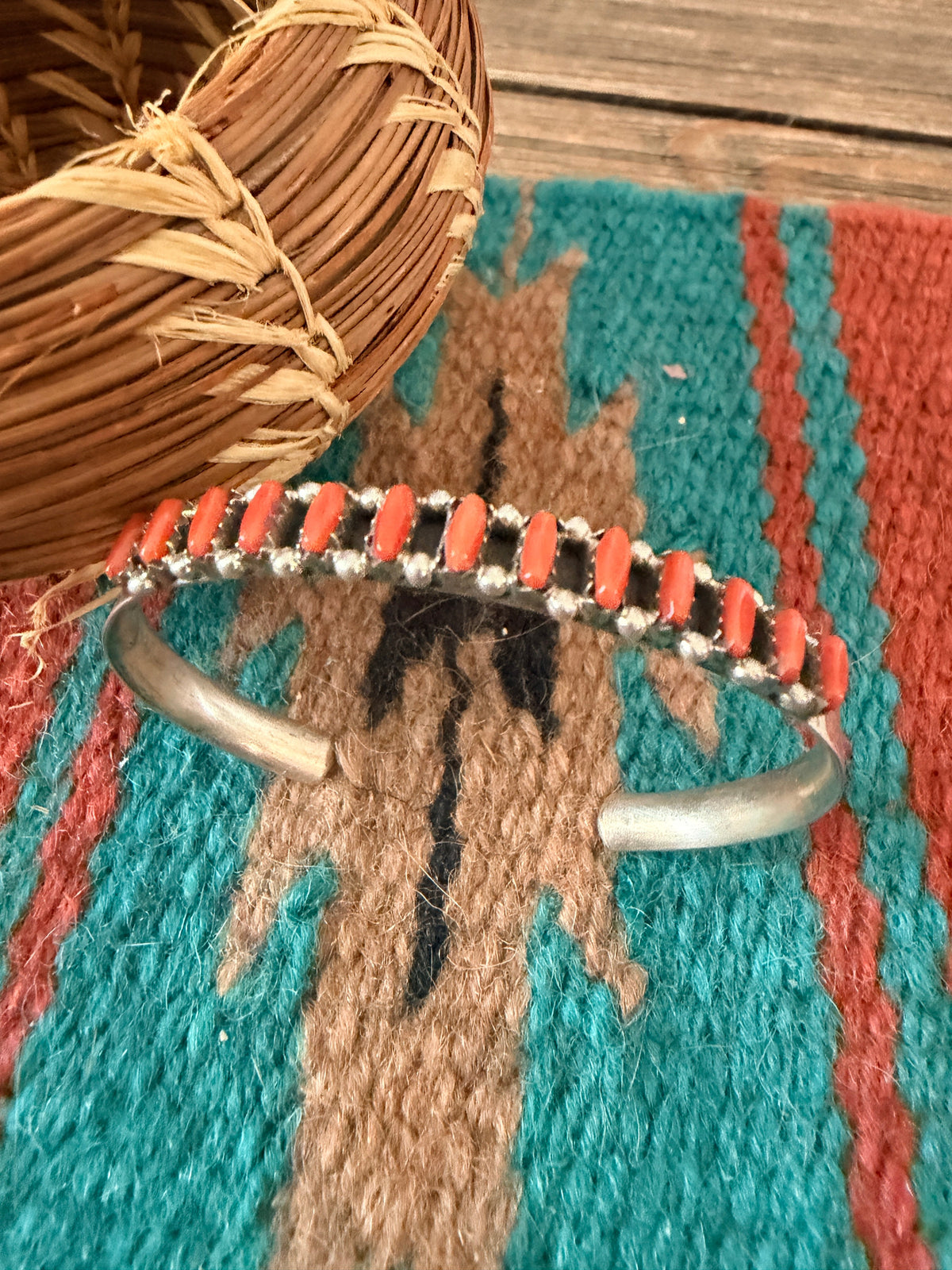 Handcrafted Coral & Sterling Silver Cuff Bracelet