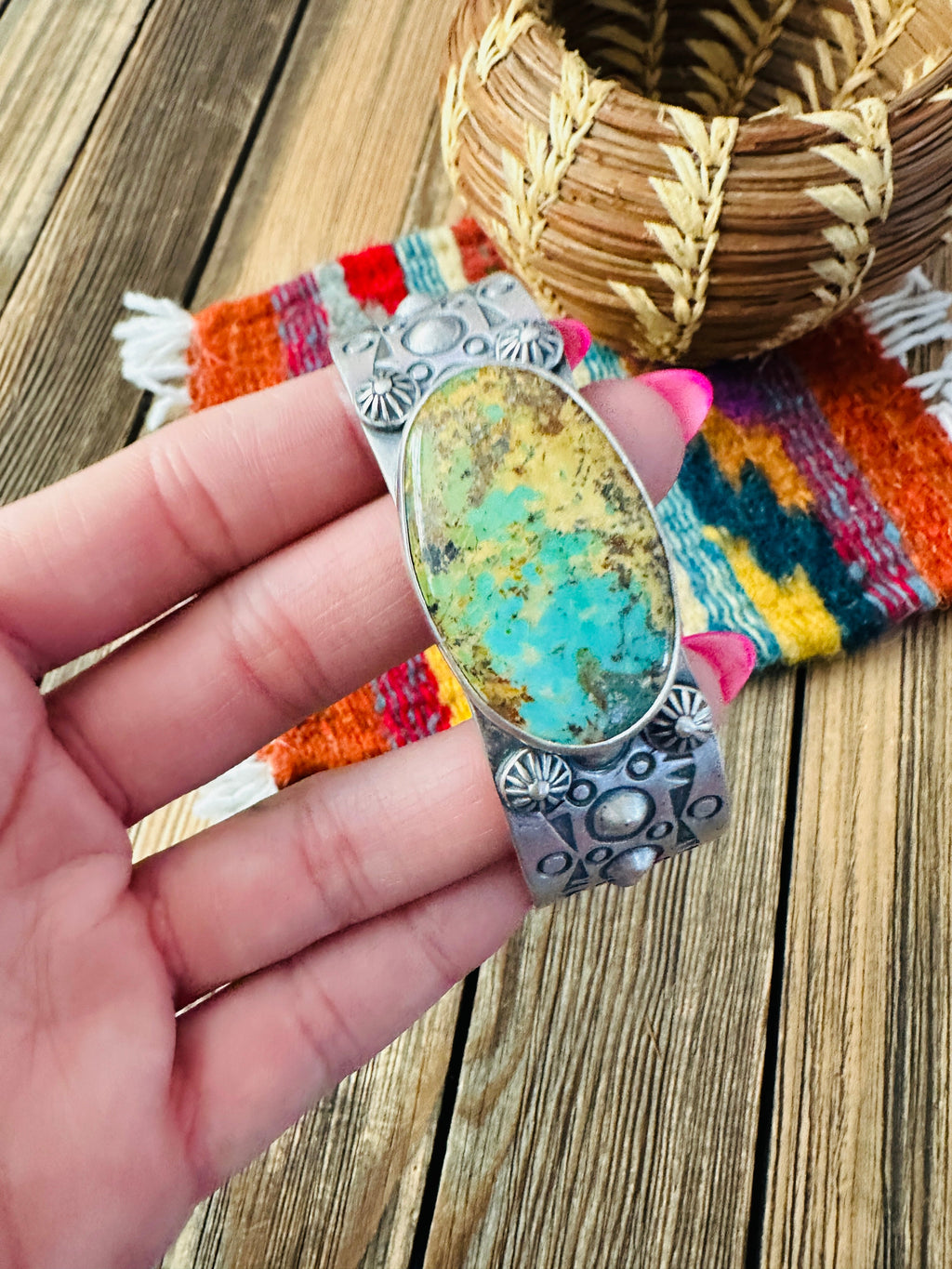 Handcrafted Royston Turquoise & Sterling Silver Cuff Bracelet by Benson Shorty