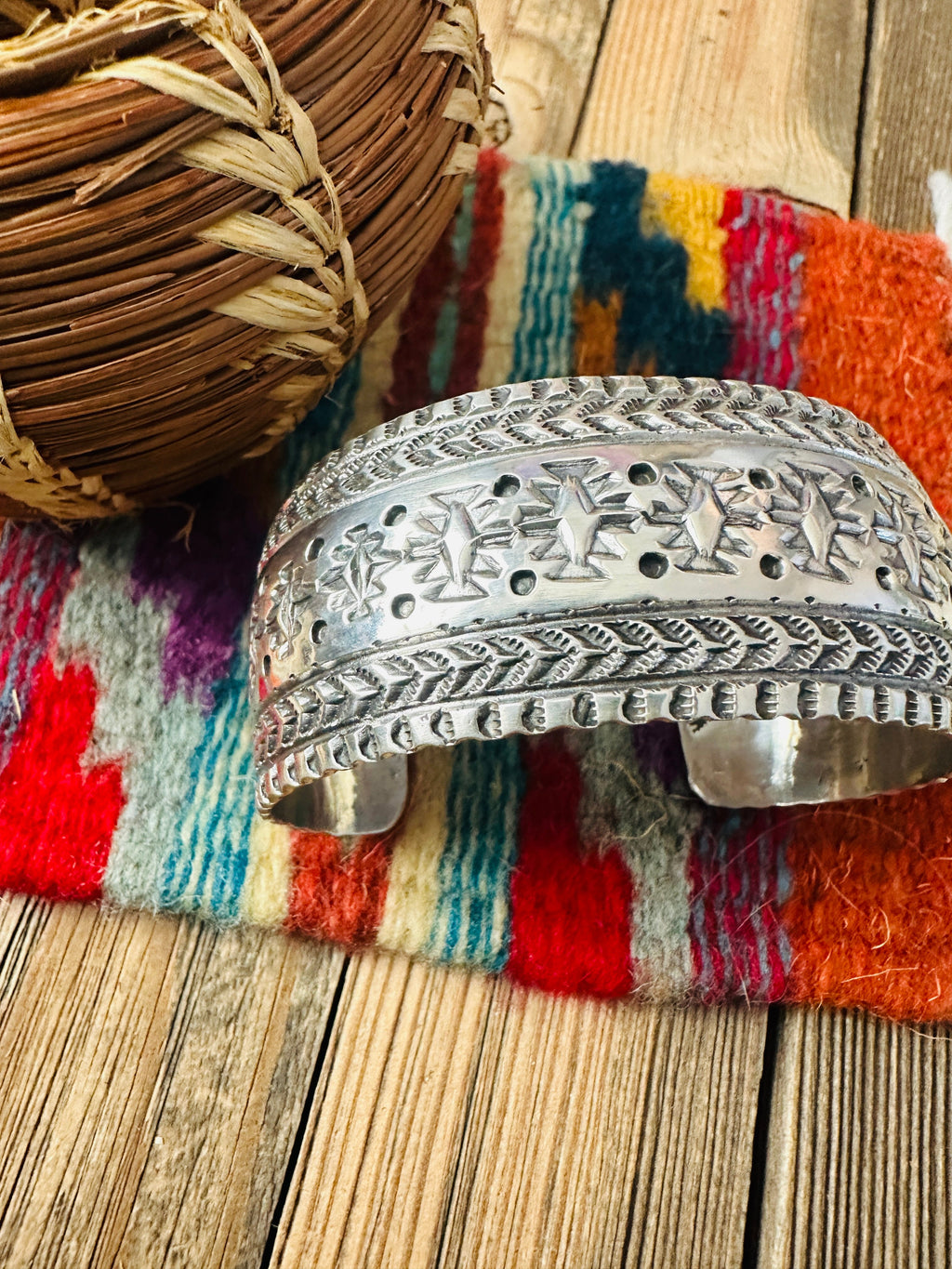 Handcrafted Old Pawn Sterling Silver Cuff Bracelet