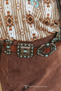 Brown Tooled Leather Turquoise Stone Concho Belt
