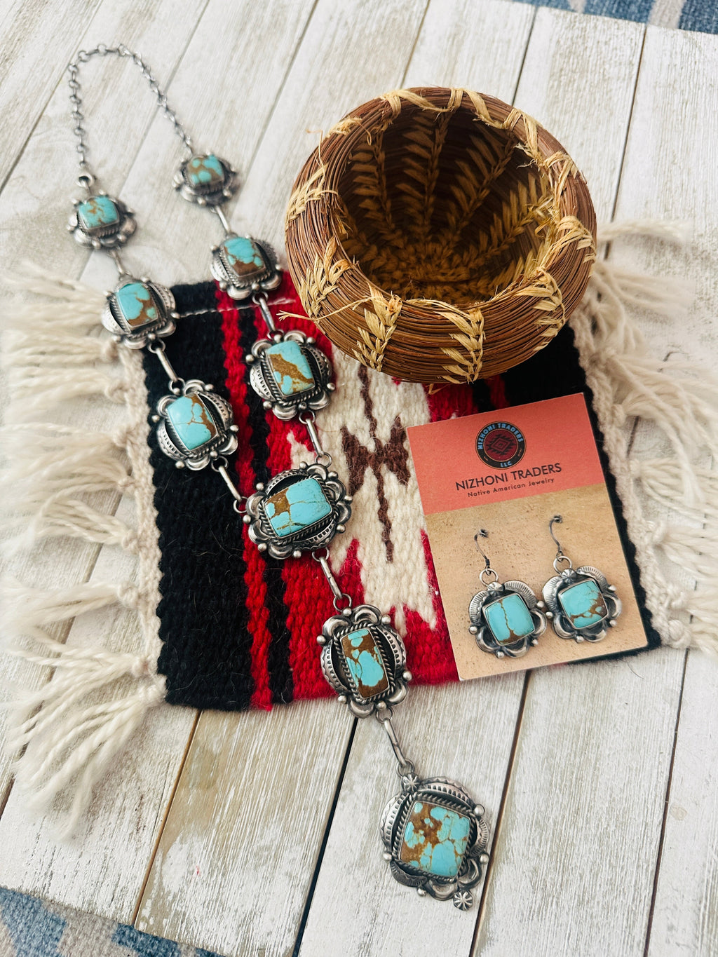 Handcrafted Number 8  Turquoise & Sterling Silver Necklace Set