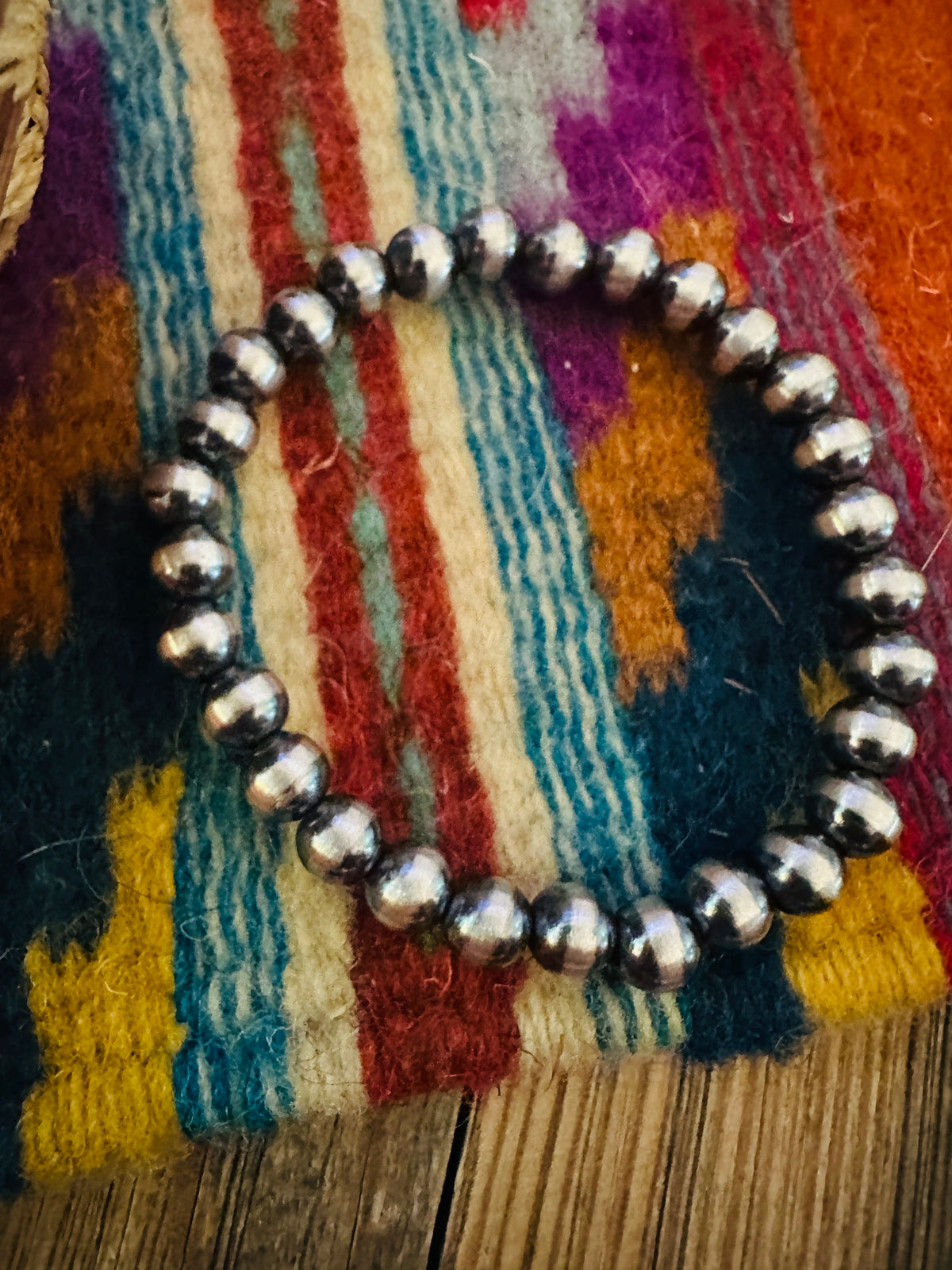 Handcrafted 6mm Sterling Silver Pearl Beaded Stretch Bracelet