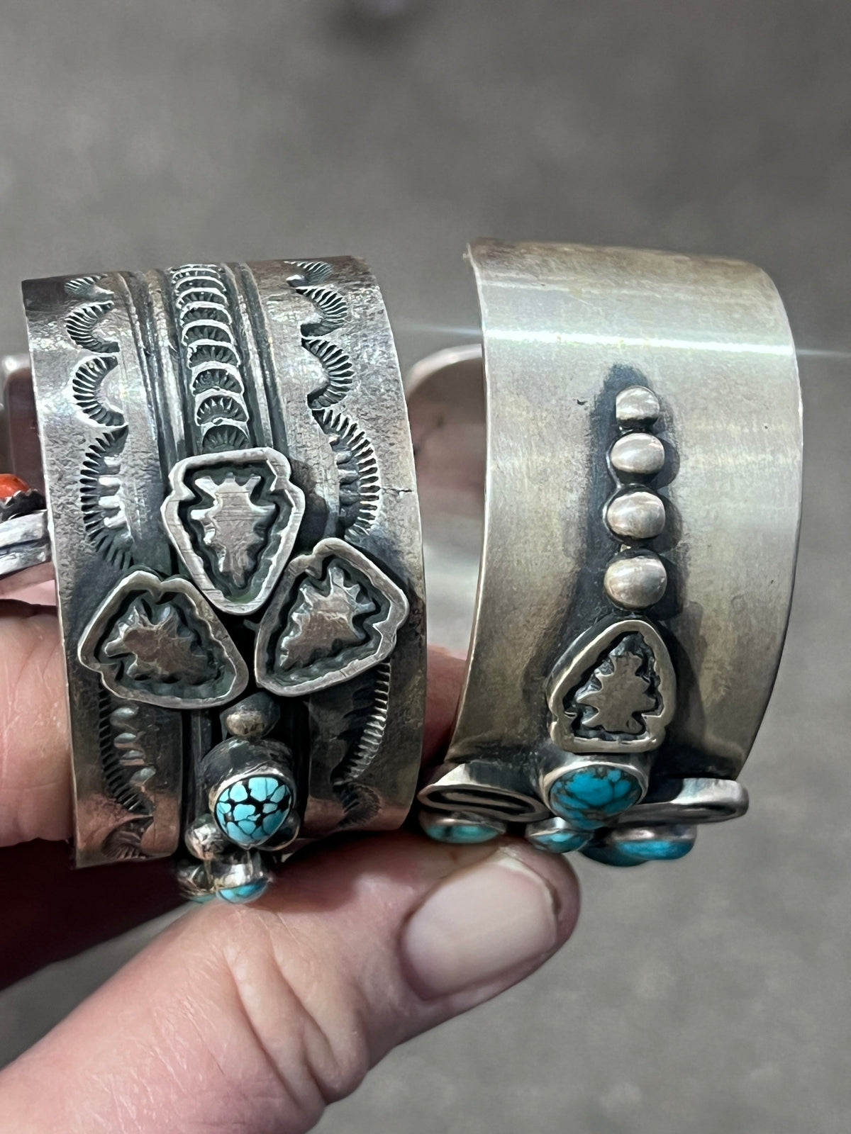 Gilbert Tom Sterling Silver and Turquoise Arrowhead Cuff Bracelets