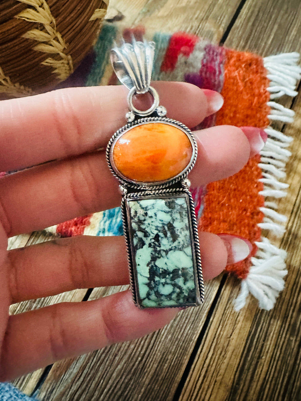 Handcrafted Sterling Silver, Spiny & Turquoise Pendant