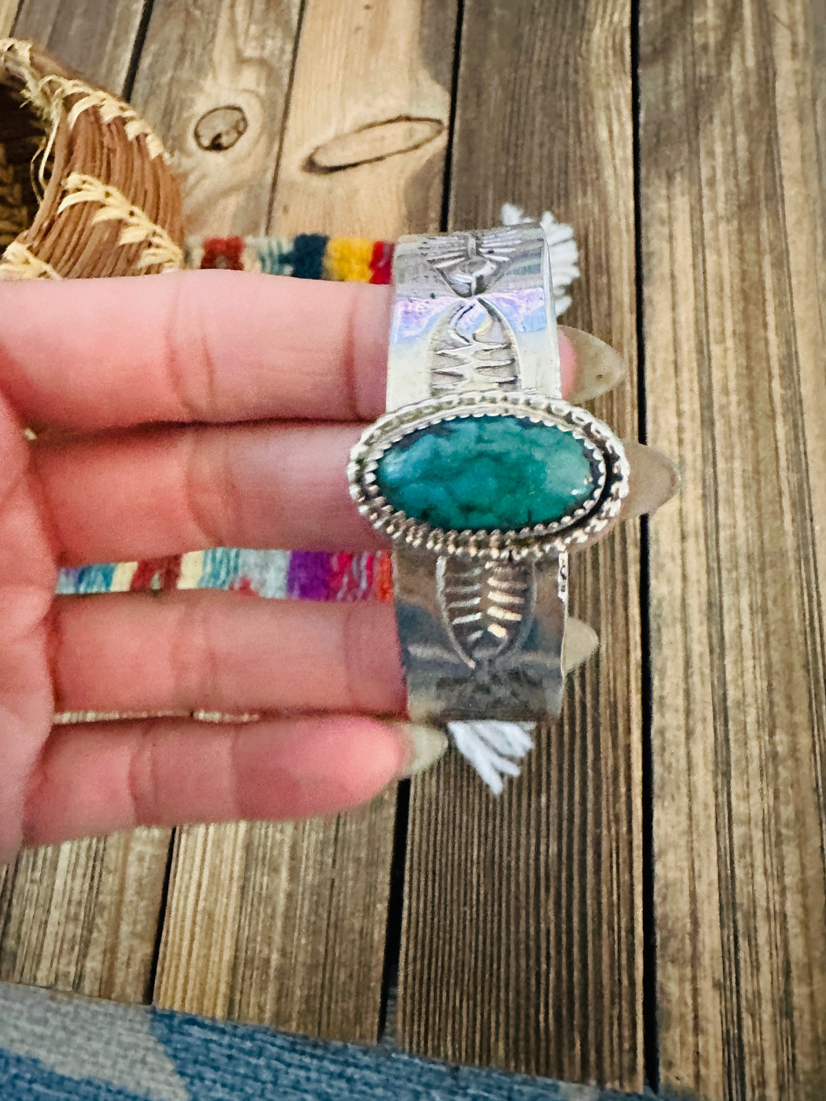 Handcrafted Old Pawn Sterling Silver & Turquoise Cuff Bracelet