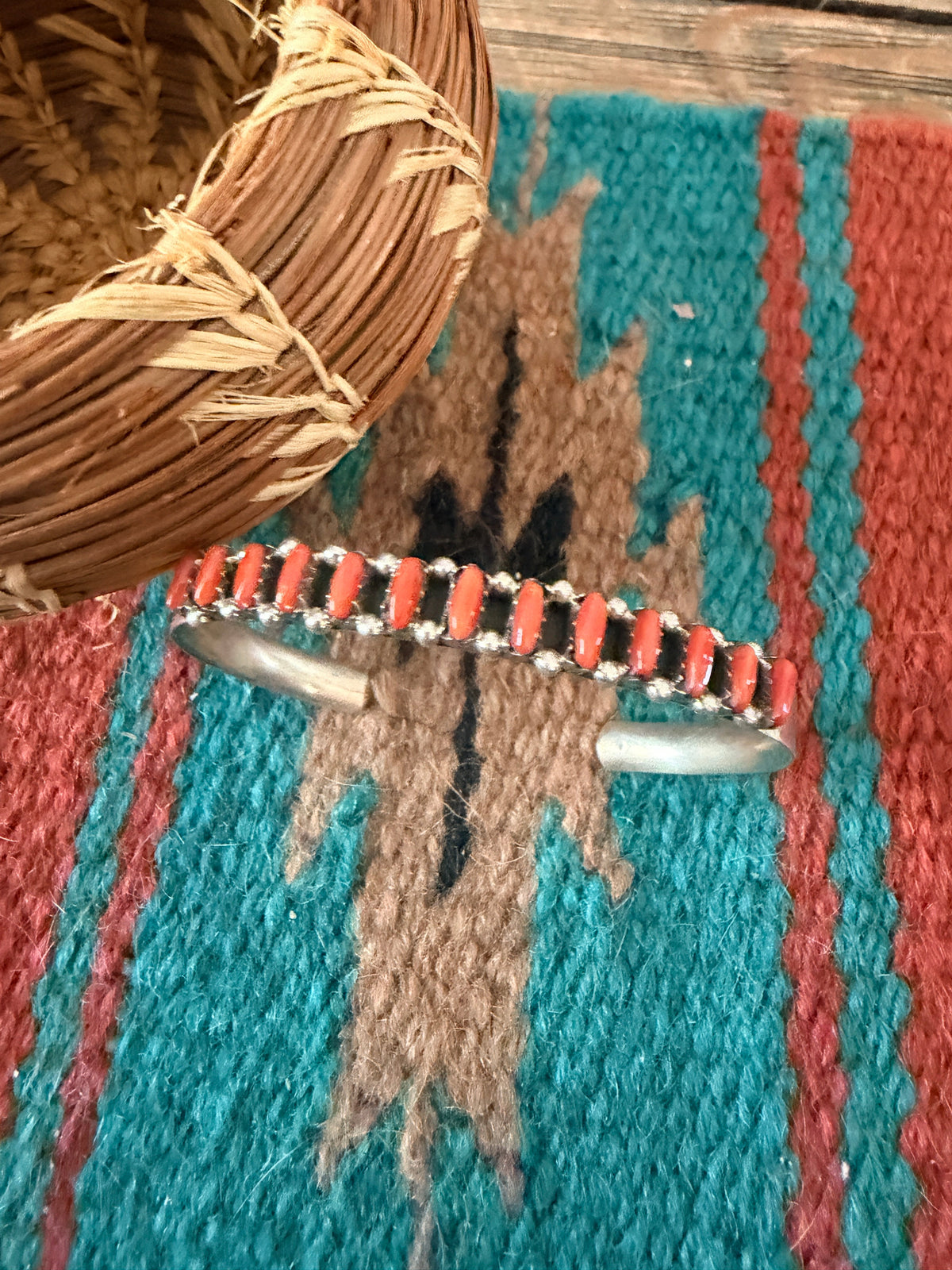 Handcrafted Coral & Sterling Silver Cuff Bracelet
