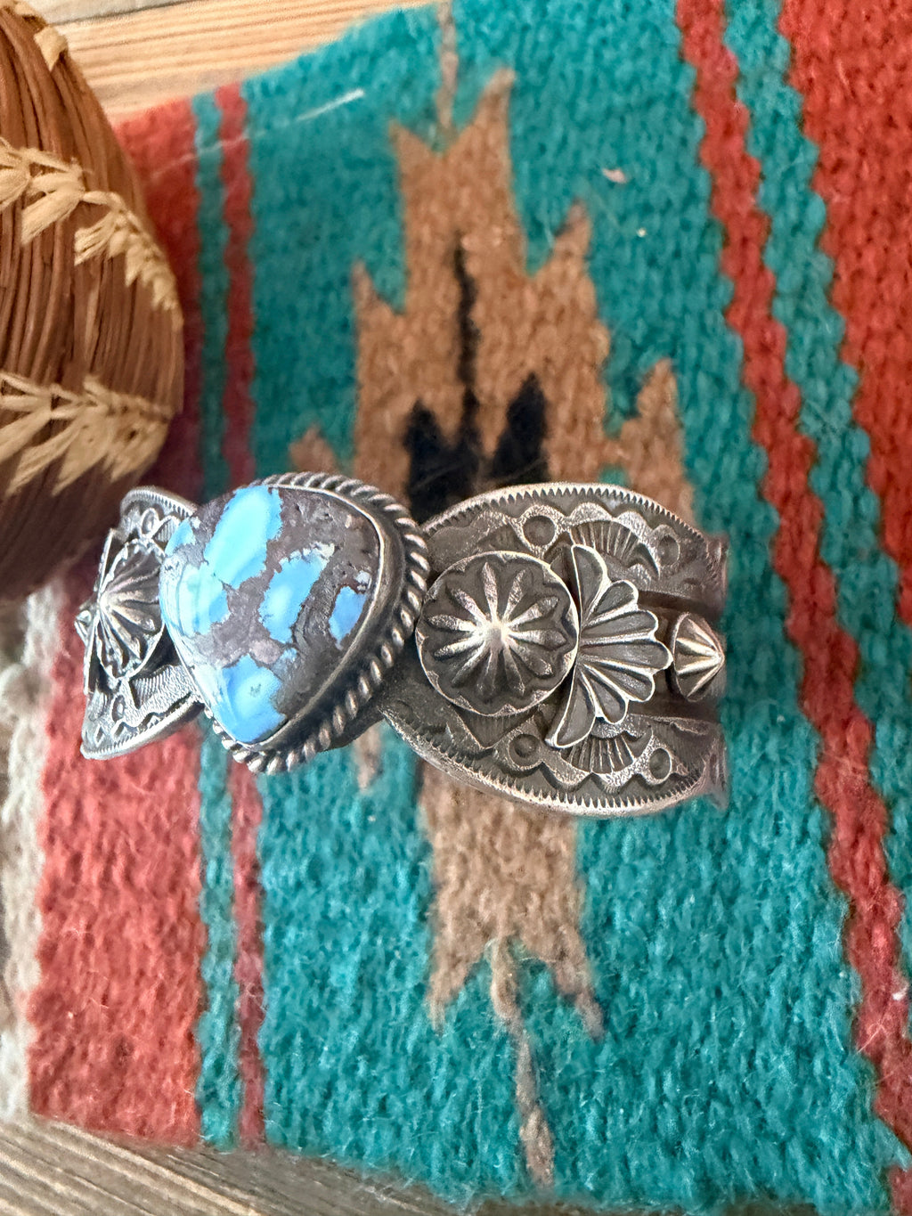 Handcrafted Golden Hills Turquoise & Sterling Silver Cuff Bracelet by Kevin Billah
