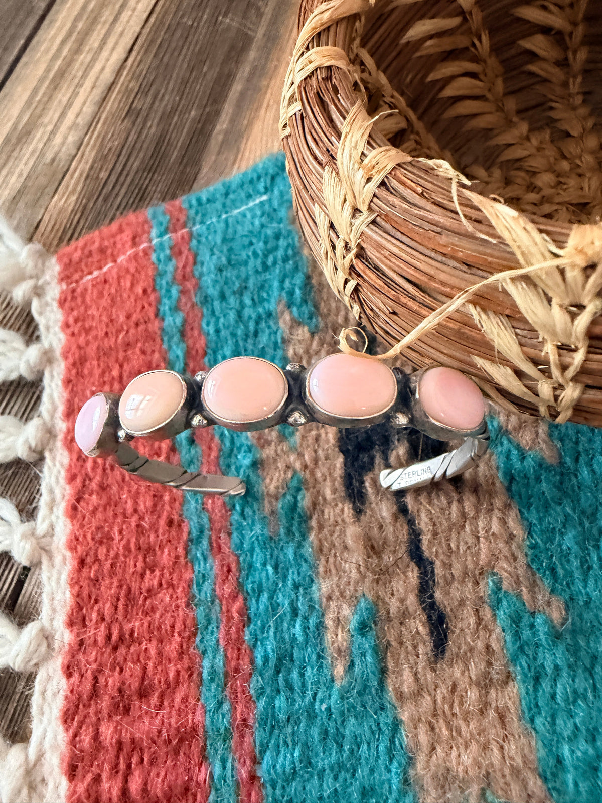 Handcrafted Queen Pink Conch & Sterling Silver Cuff Bracelet