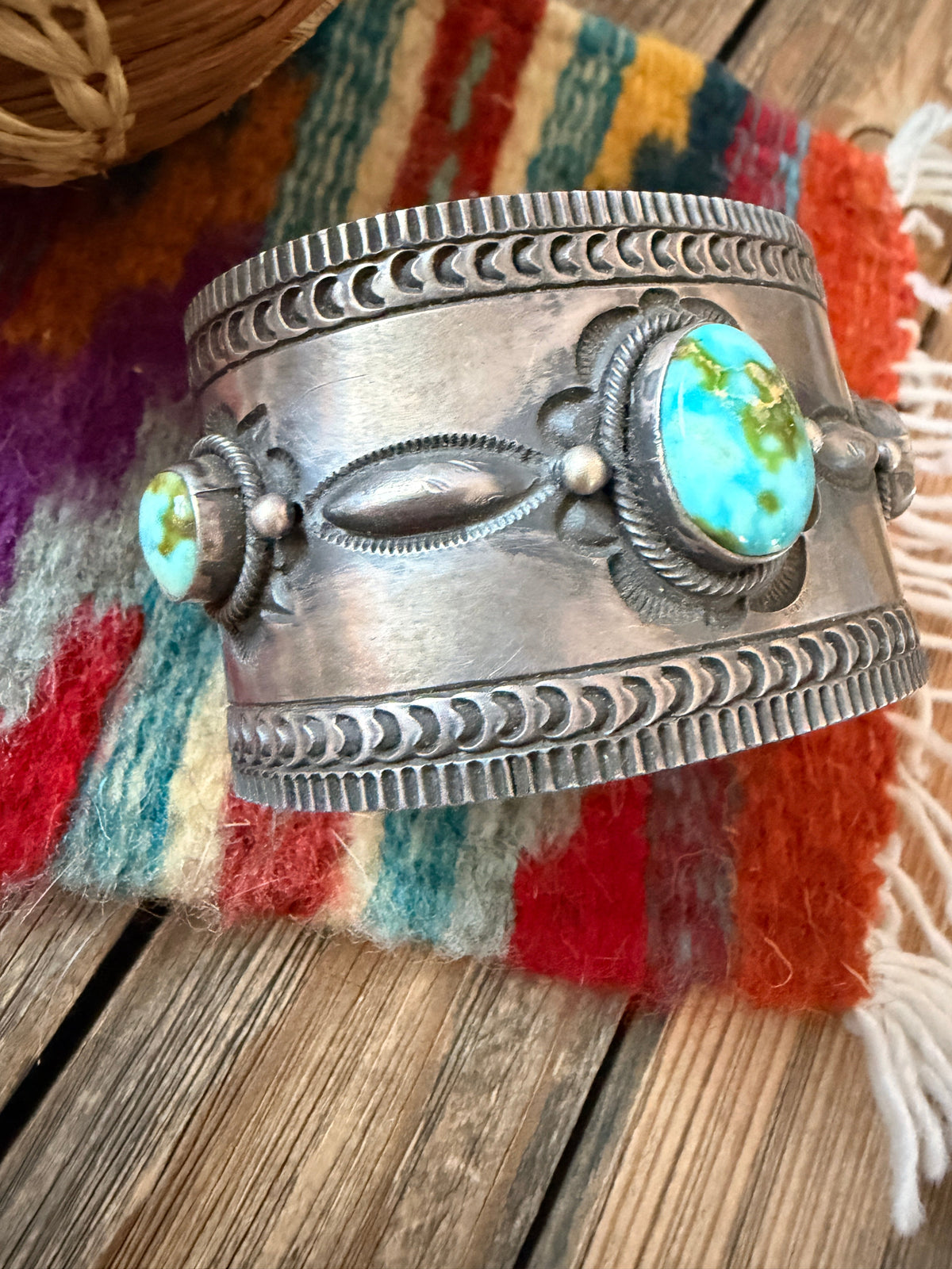 Handcrafted Sonoran Mountain Turquoise & Sterling Silver Cuff Bracelet By Aaron Toadlena