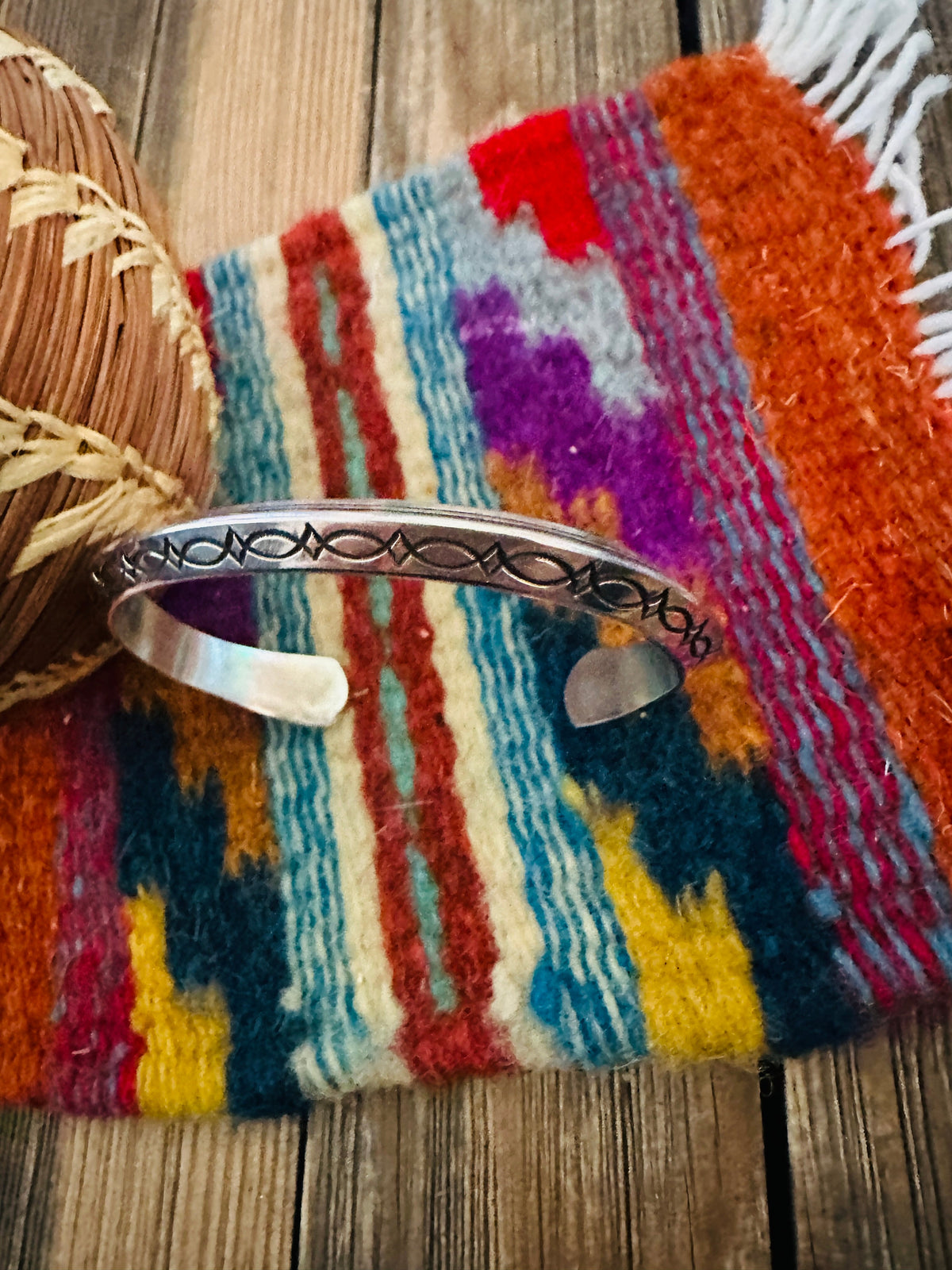 Hand Stamped Sterling Silver Cuff Bracelet by Wylie Secatero