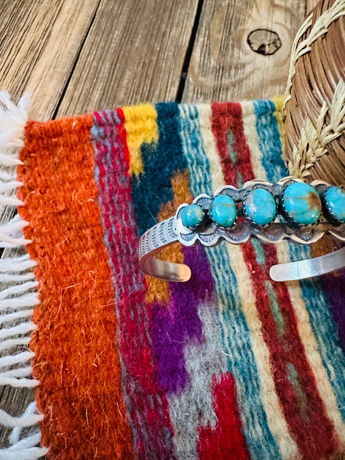 Handcrafted Sterling Silver & Turquoise Cuff Bracelet by Russell Sam