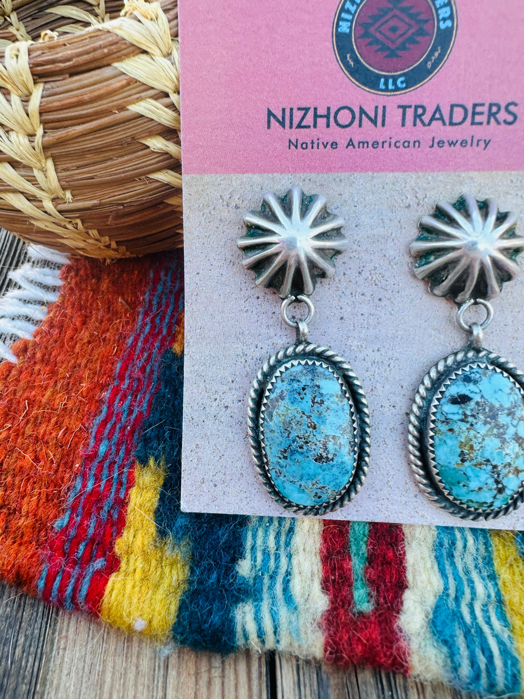 Handcrafted Old Pawn Sterling Silver & Turquoise Dangle Earrings