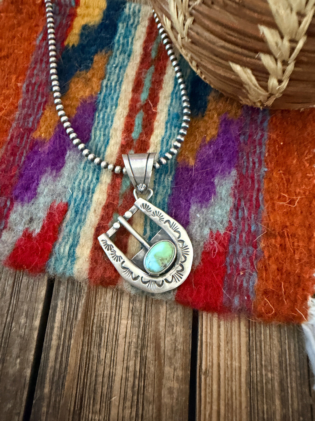 Handcrafted Sterling Silver & Turquoise Belt Buckle Pendant by Leroy James