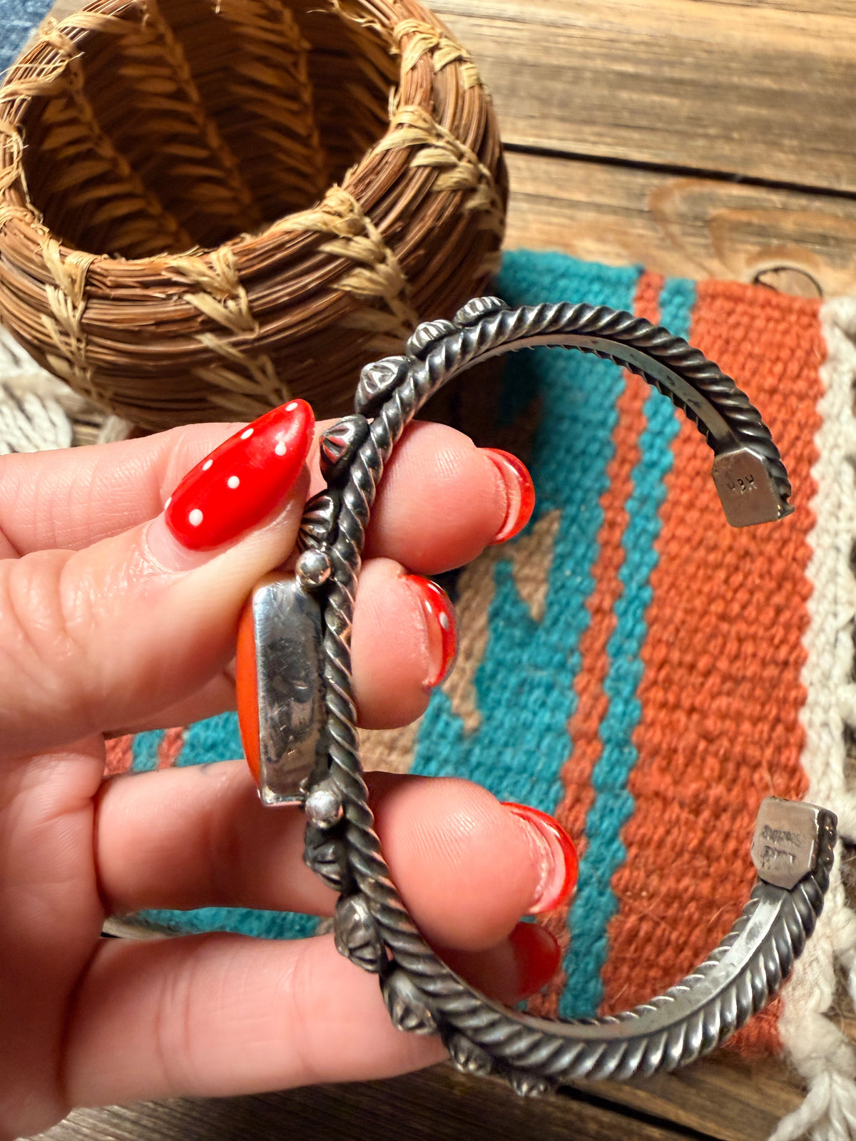 Handcrafted Sterling Silver and Coral Cuff Bracelet by Albert Jake