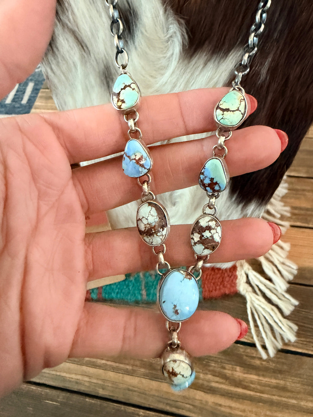 Handcrafted Golden Hills Turquoise & Sterling Silver Necklace and Earring Set