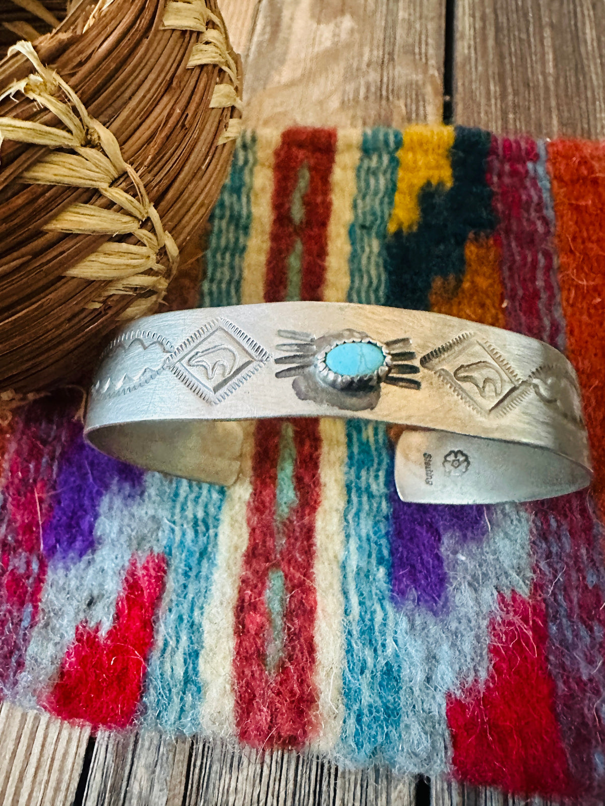 Handcrafted Old Pawn Sterling Silver & Turquoise Cuff Bracelet