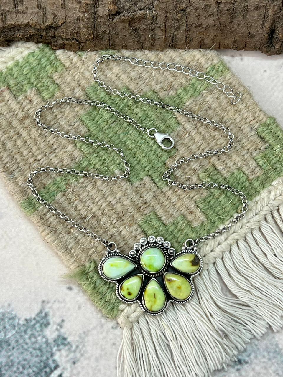 Handmade Sterling Silver Palomino Turquoise Necklace "Signed Nizhoni"