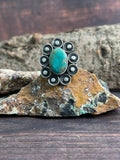 Handmade Sterling Silver Emerald Valley Turquoise Adjustable Ring "Signed Nizhoni"
