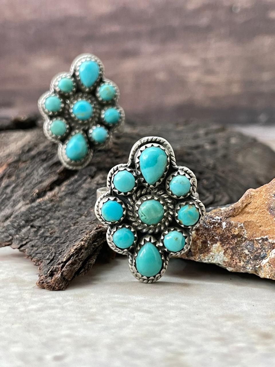 Handmade Sterling Silver Kingman Turquoise Adjustable Ring "Signed Nizhoni"