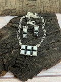 Handmade Sterling Silver White Buffalo Necklace & Earrings Set Signed Nizhoni