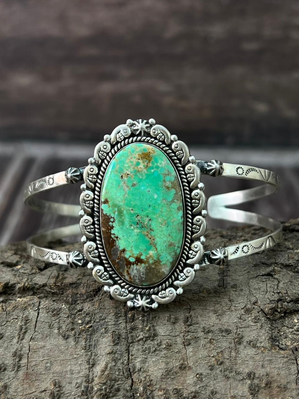 Handmade Sterling Silver Mantis Turquoise Bracelet "Signed Nizhoni"