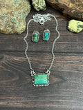 Handmade Sterling Silver Kingman Turquoise Necklace Earrings Set with Signed Nizhoni