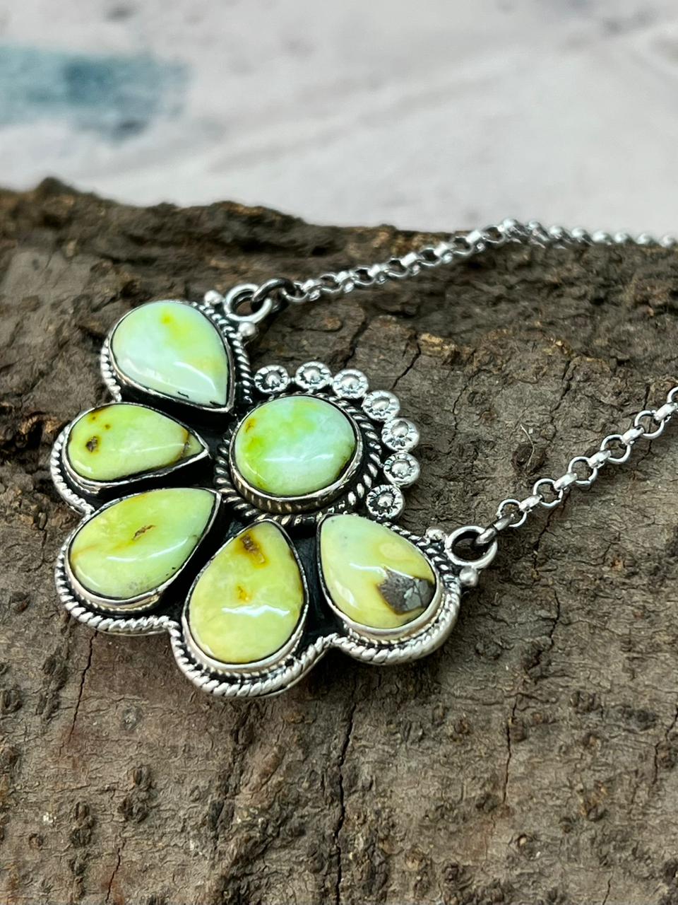 Handmade Sterling Silver Palomino Turquoise Necklace "Signed Nizhoni"