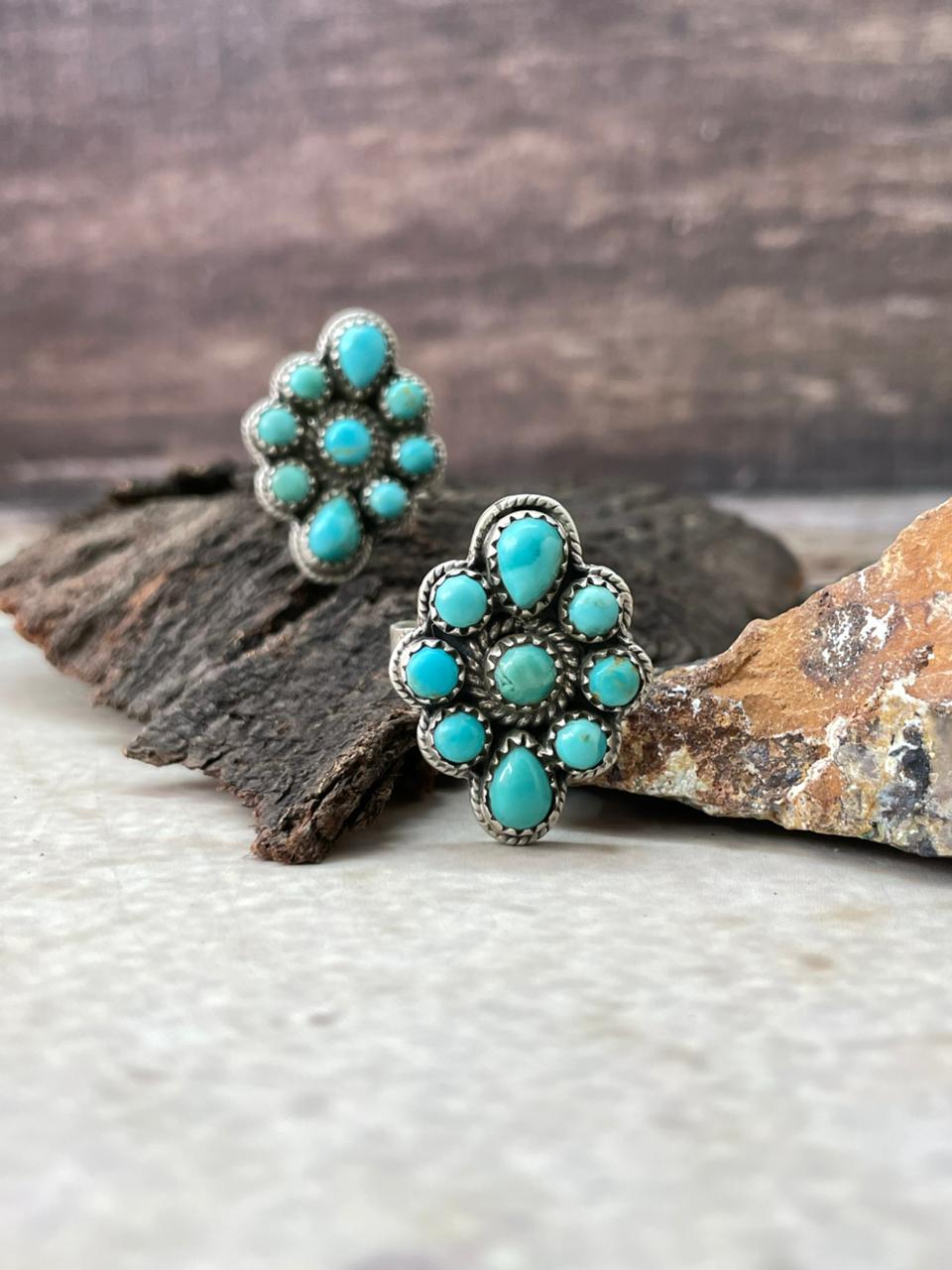 Handmade Sterling Silver Kingman Turquoise Adjustable Ring "Signed Nizhoni"