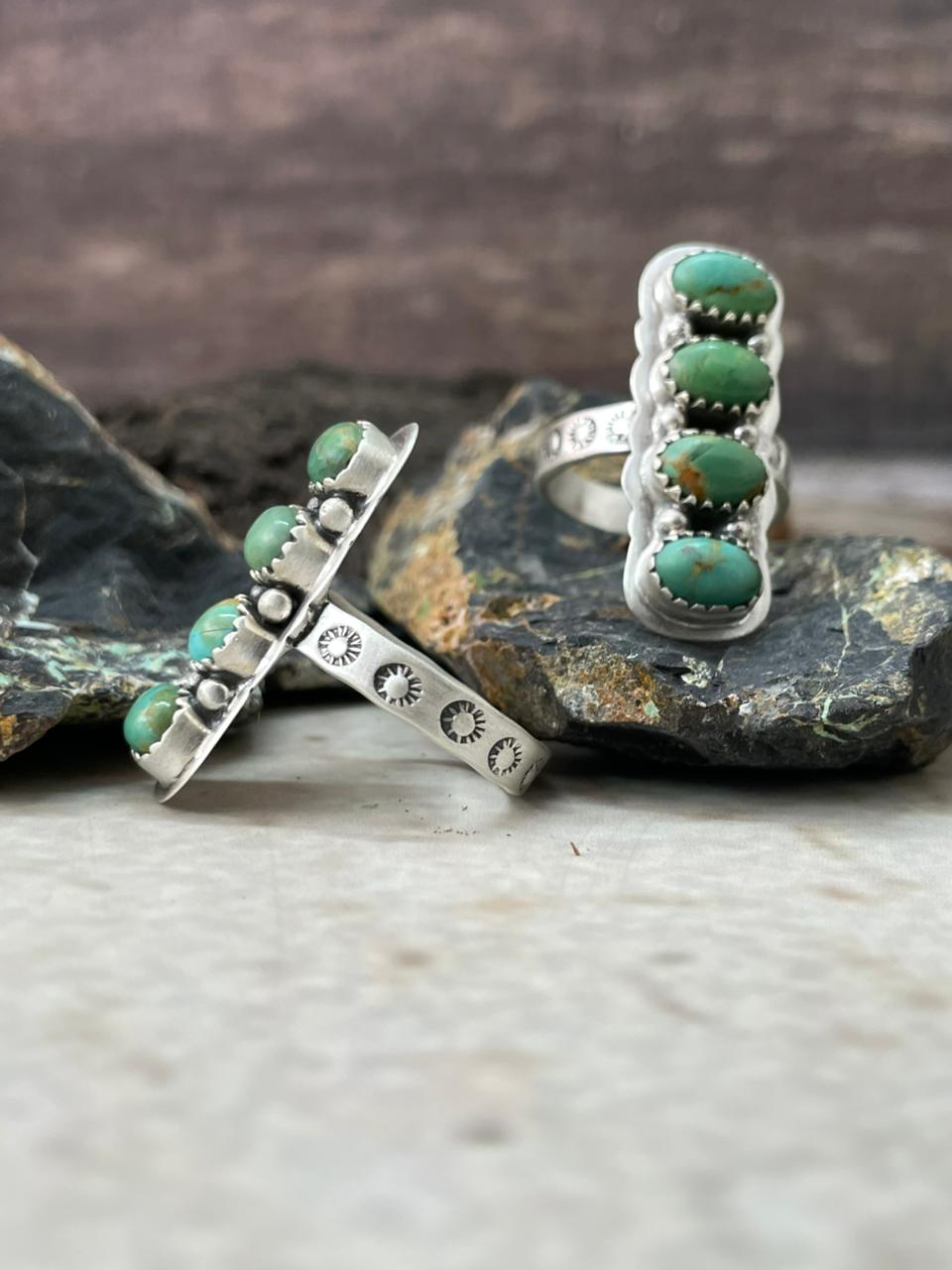 Handmade Sterling Silver Kingman Turquoise Adjustable Ring "Signed Nizhoni"