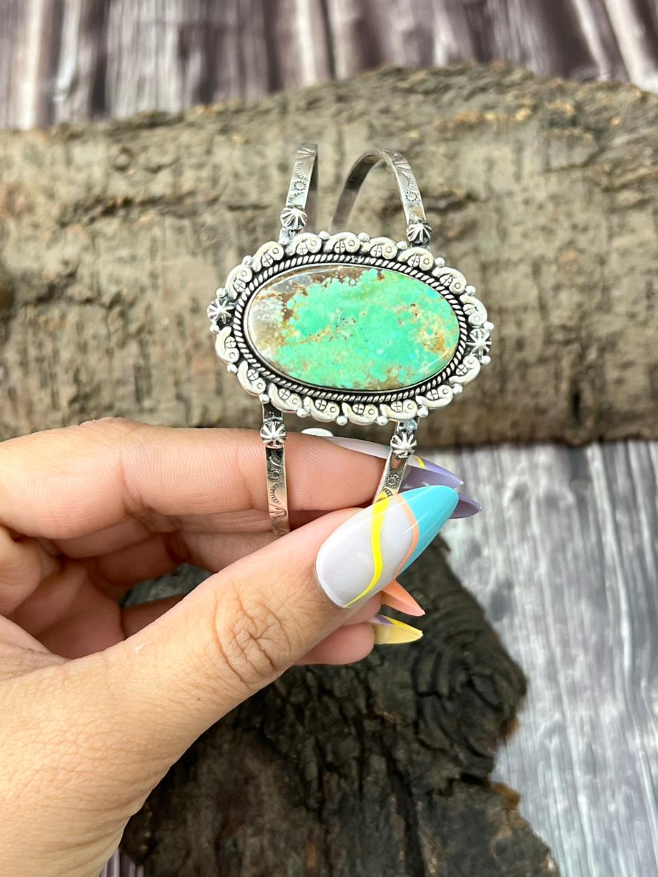 Handmade Sterling Silver Mantis Turquoise Bracelet "Signed Nizhoni"