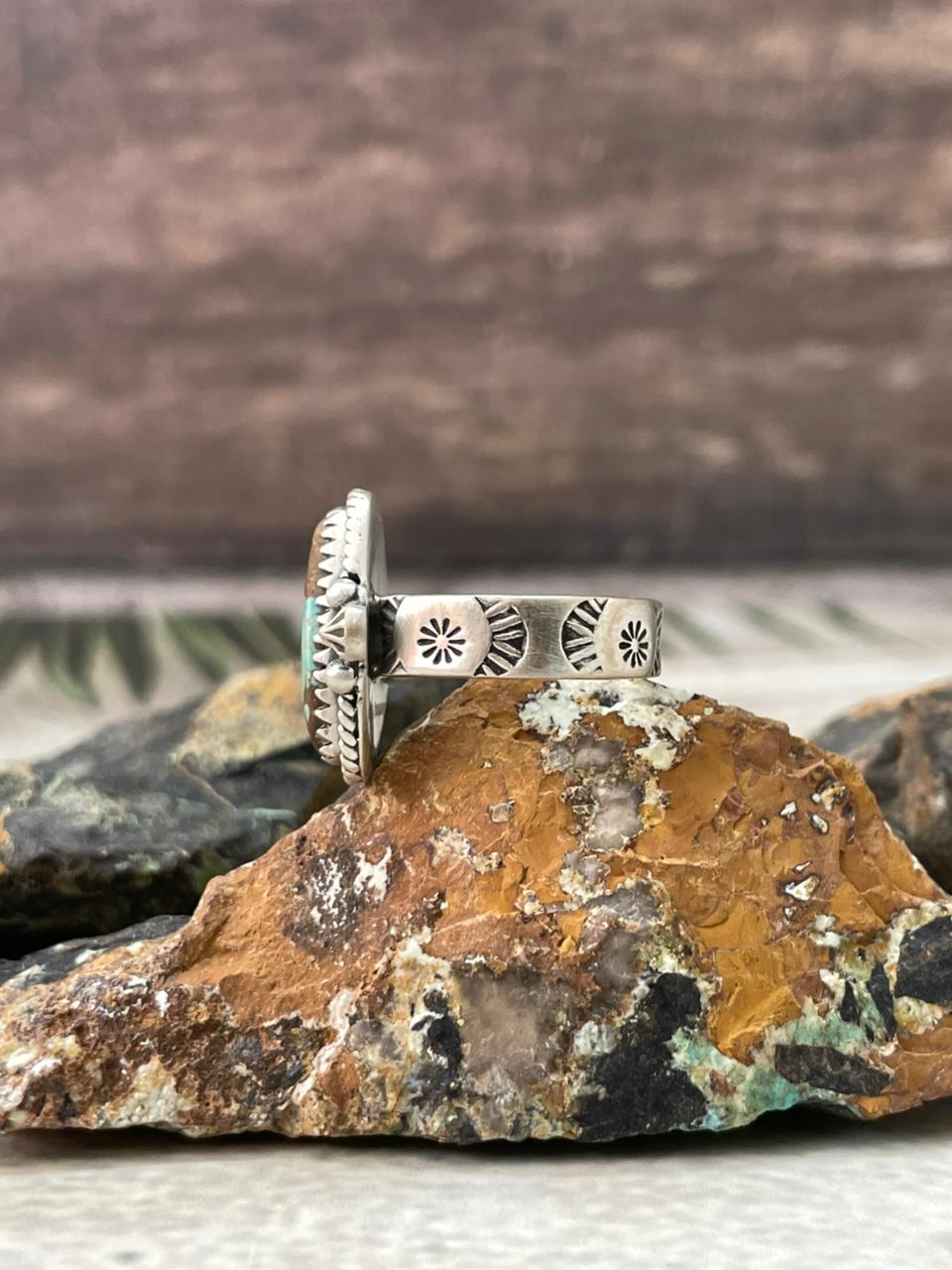 Handmade Sterling Silver Number 8 Turquoise Adjustable Ring "Signed Nizhoni"