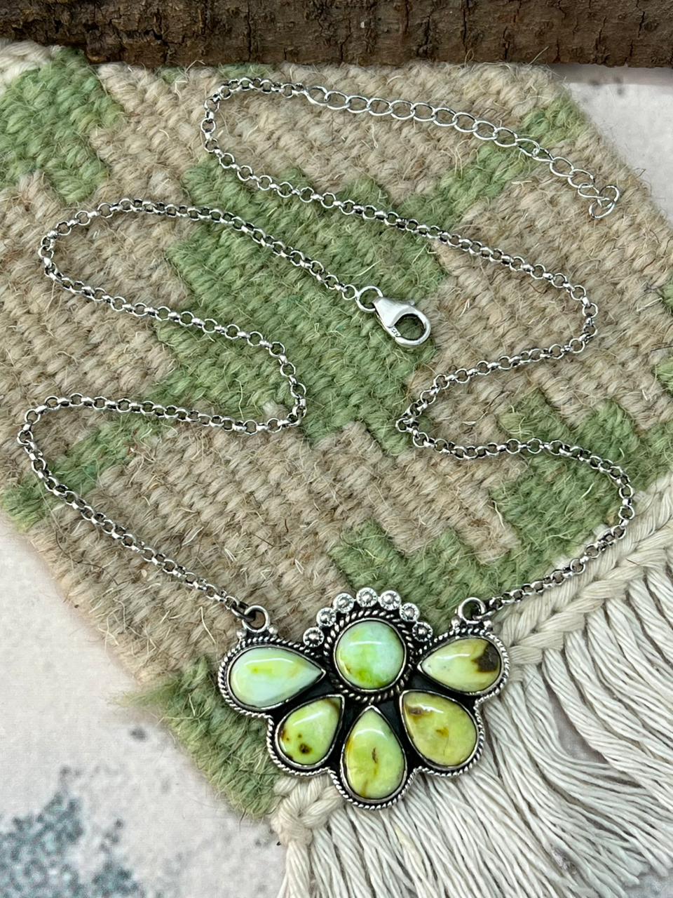 Handmade Sterling Silver Palomino Turquoise Necklace "Signed Nizhoni"