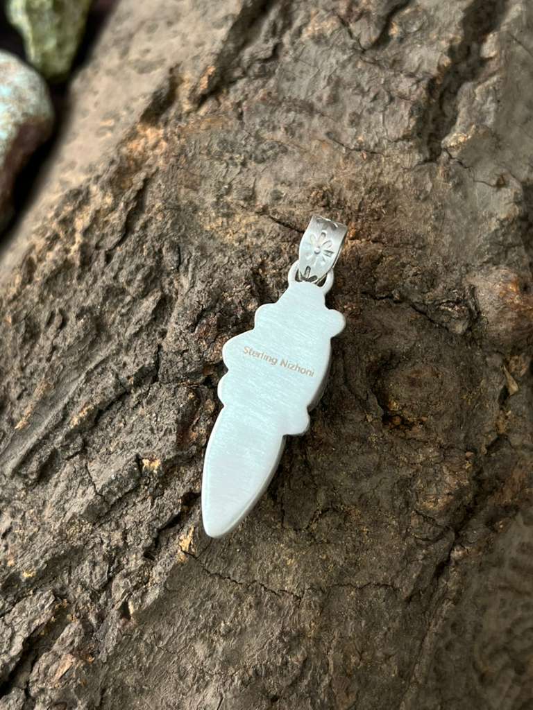 Handmade Sterling Silver Kingman Turquoise with Wildhorse Magnesite Pendant "Signed Nizhoni"