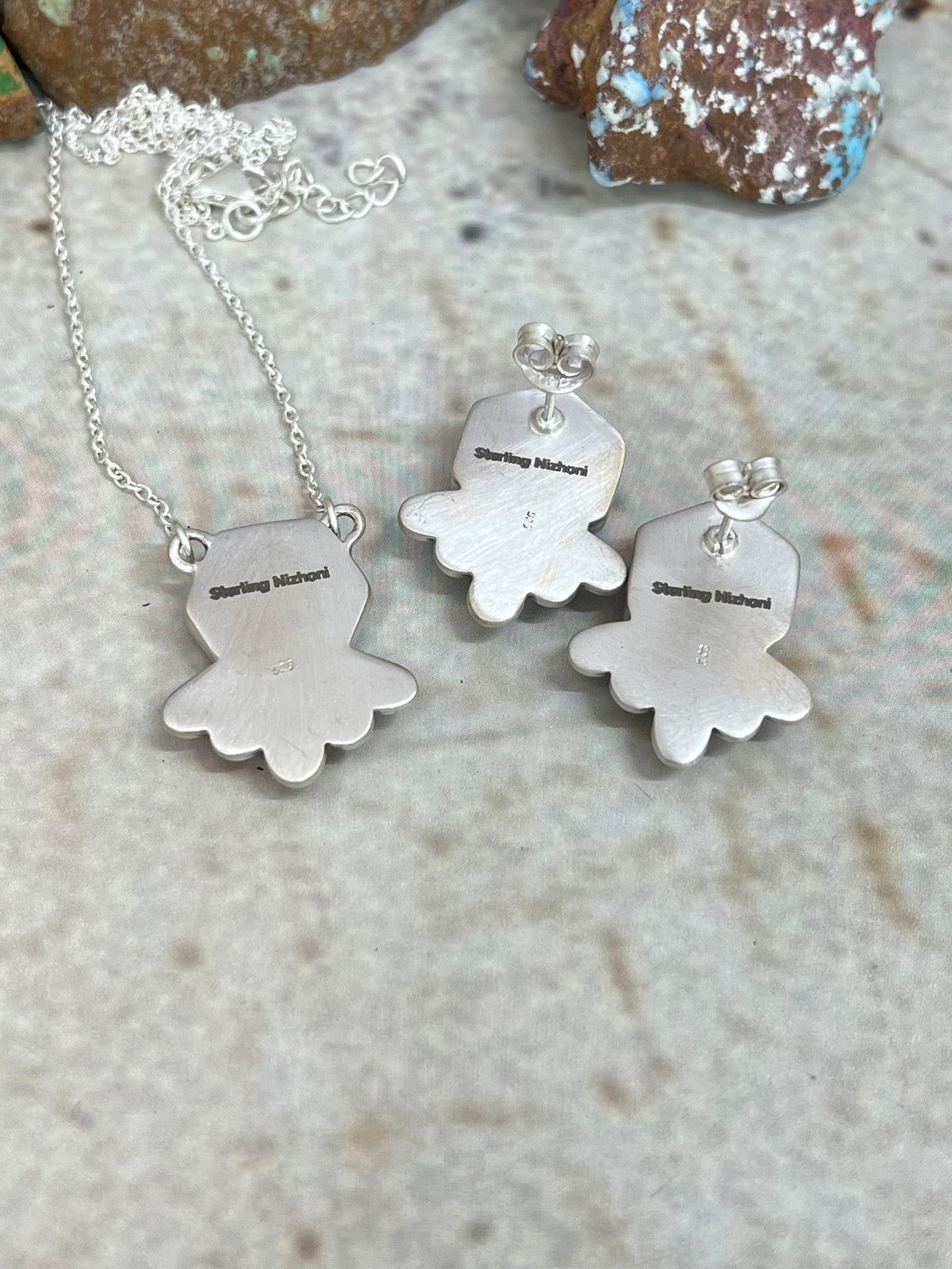 Handmade Sterling Silver Cotton Candy Necklace Earrings Set Signed Nizhoni (5)