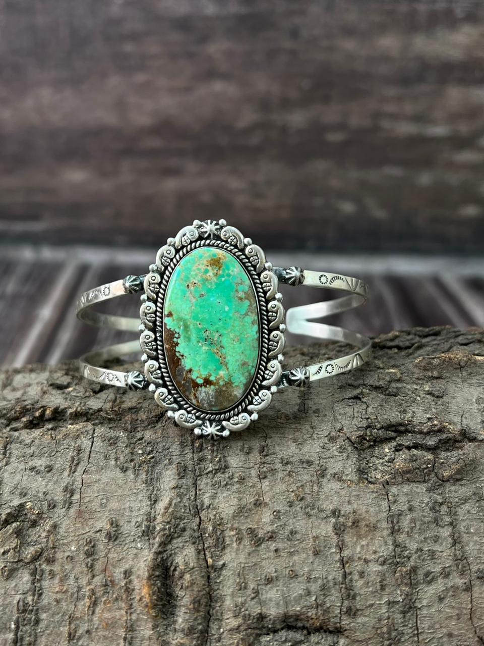 Handmade Sterling Silver Mantis Turquoise Bracelet "Signed Nizhoni"