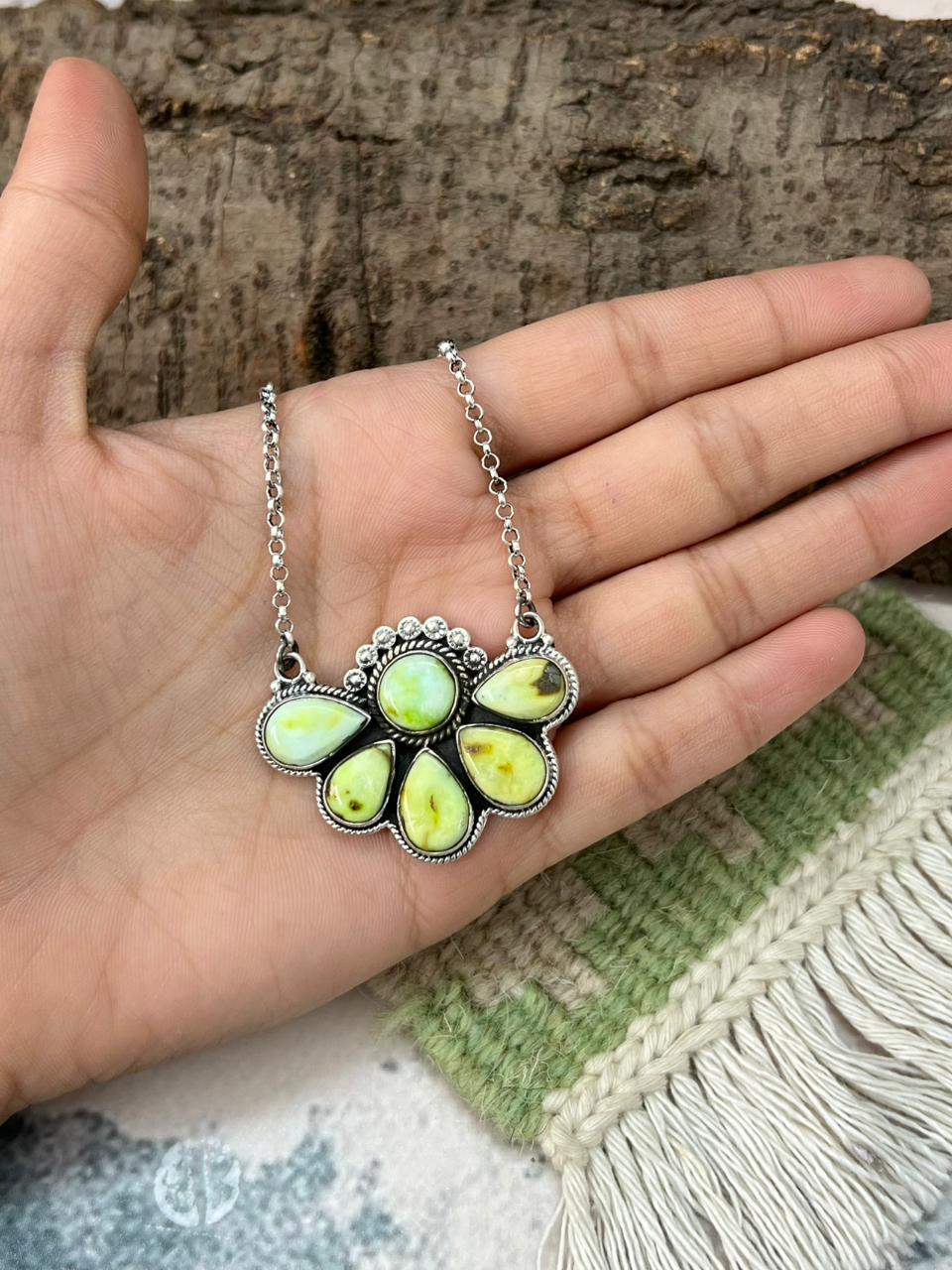 Handmade Sterling Silver Palomino Turquoise Necklace "Signed Nizhoni"