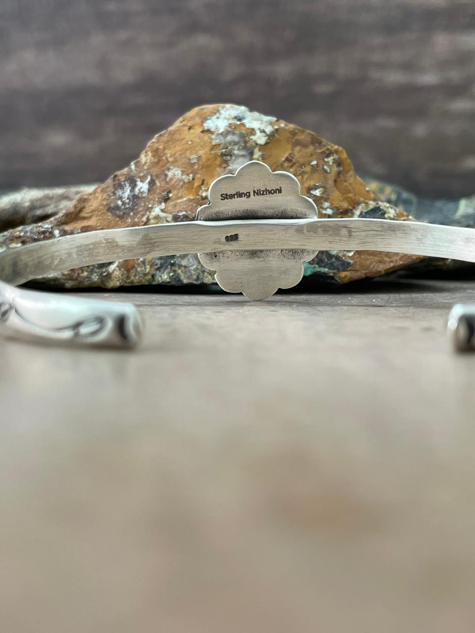 Handmade Sterling Silver Kingman Turquoise Cuff Bracelet "Signed Nizhoni"