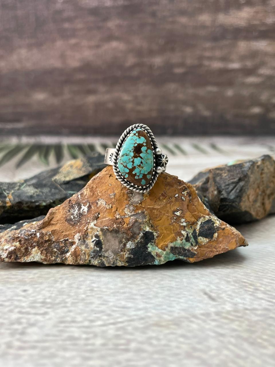 Handmade Sterling Silver Number 8 Turquoise Adjustable Ring "Signed Nizhoni"