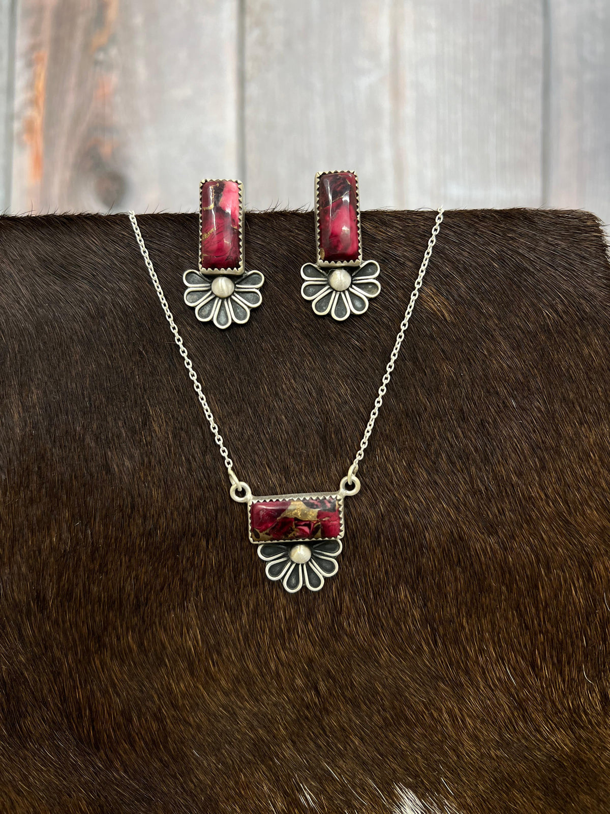 Handmade Sterling Silver Dahlia Rose Necklace Earrings Set, Signed Nizhoni (9)