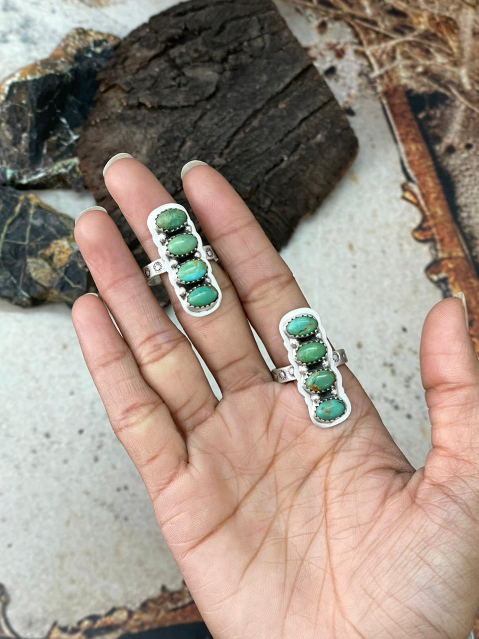Handmade Sterling Silver Kingman Turquoise Adjustable Ring "Signed Nizhoni"