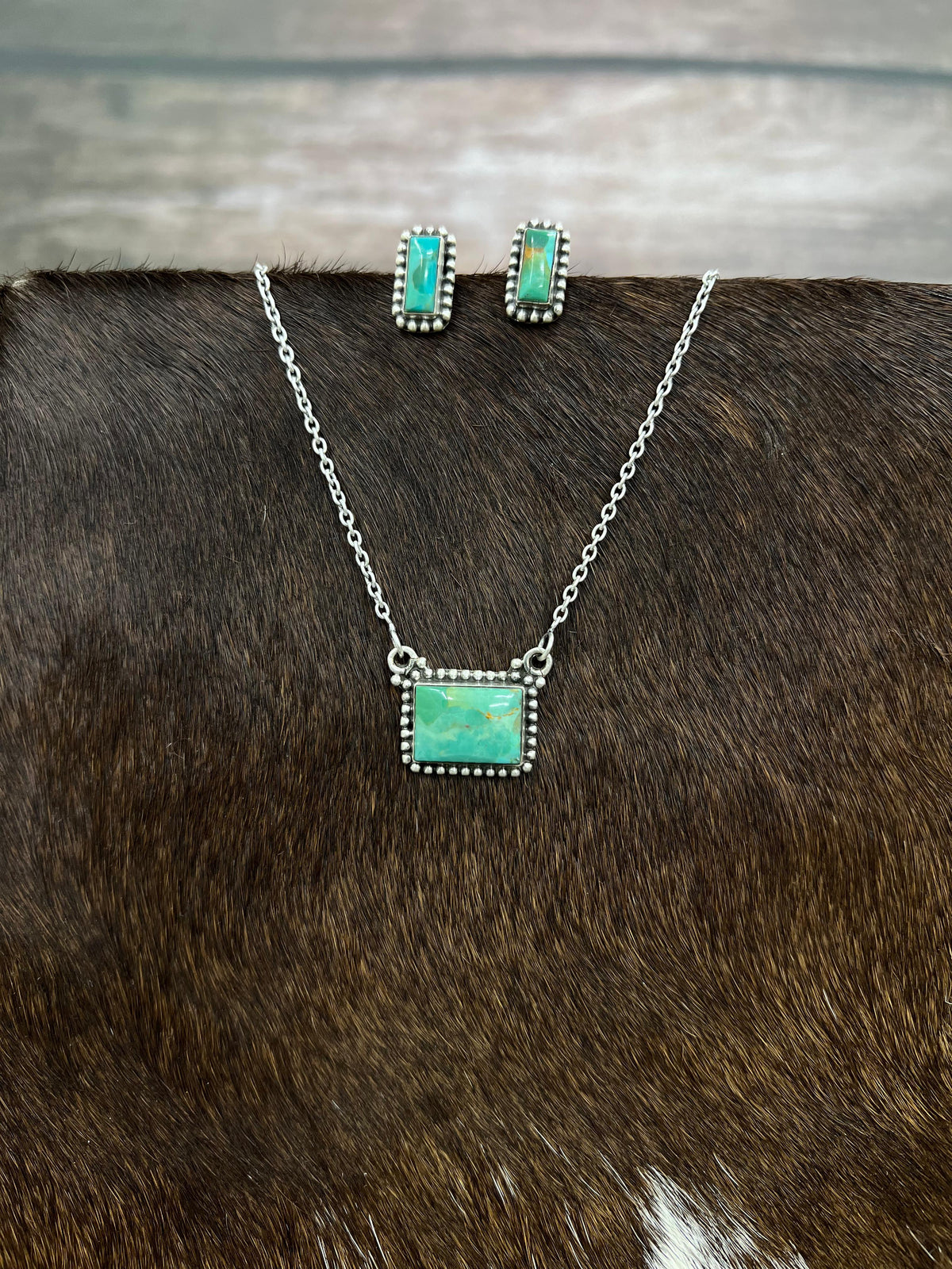 Handmade Sterling Silver Kingman Turquoise Necklace Earrings Set with Signed Nizhoni