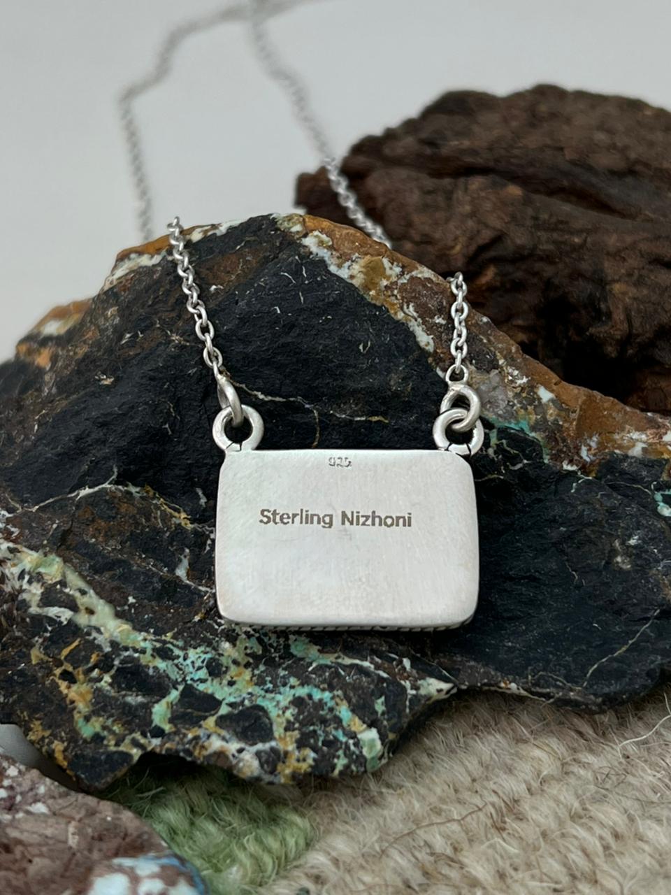 Handmade Sterling Silver Kingman Turquoise Necklace "Signed Nizhoni"