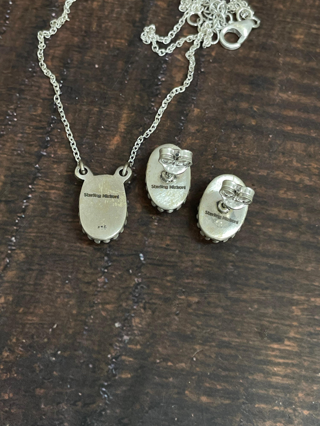 Handmade Sterling Silver Kingman Turquoise Necklace Earrings Set with Signed Nizhoni