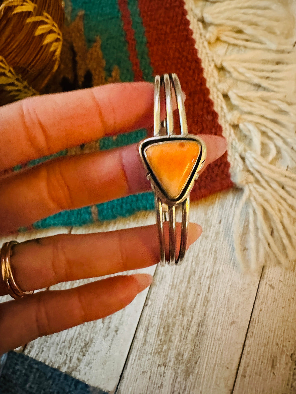 Handcrafted Orange Spiny & Sterling Silver Cuff Bracelet