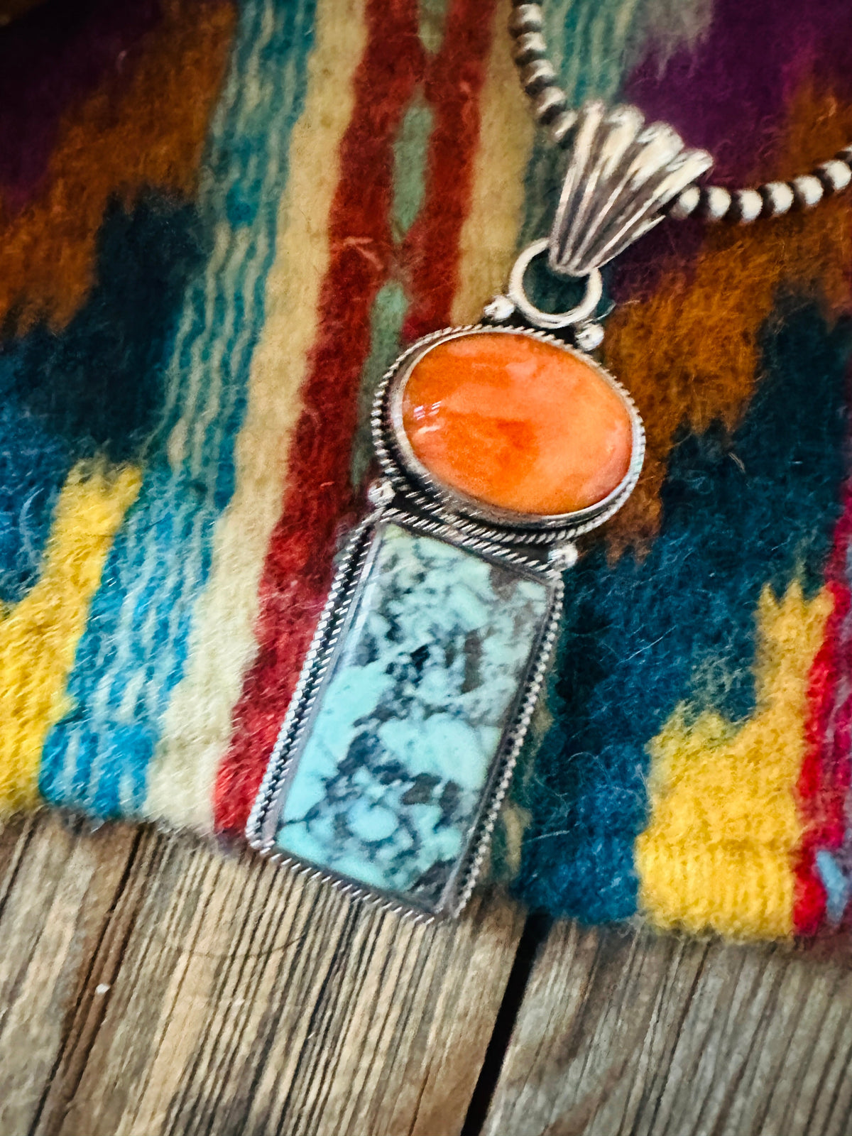 Handcrafted Sterling Silver, Spiny & Turquoise Pendant
