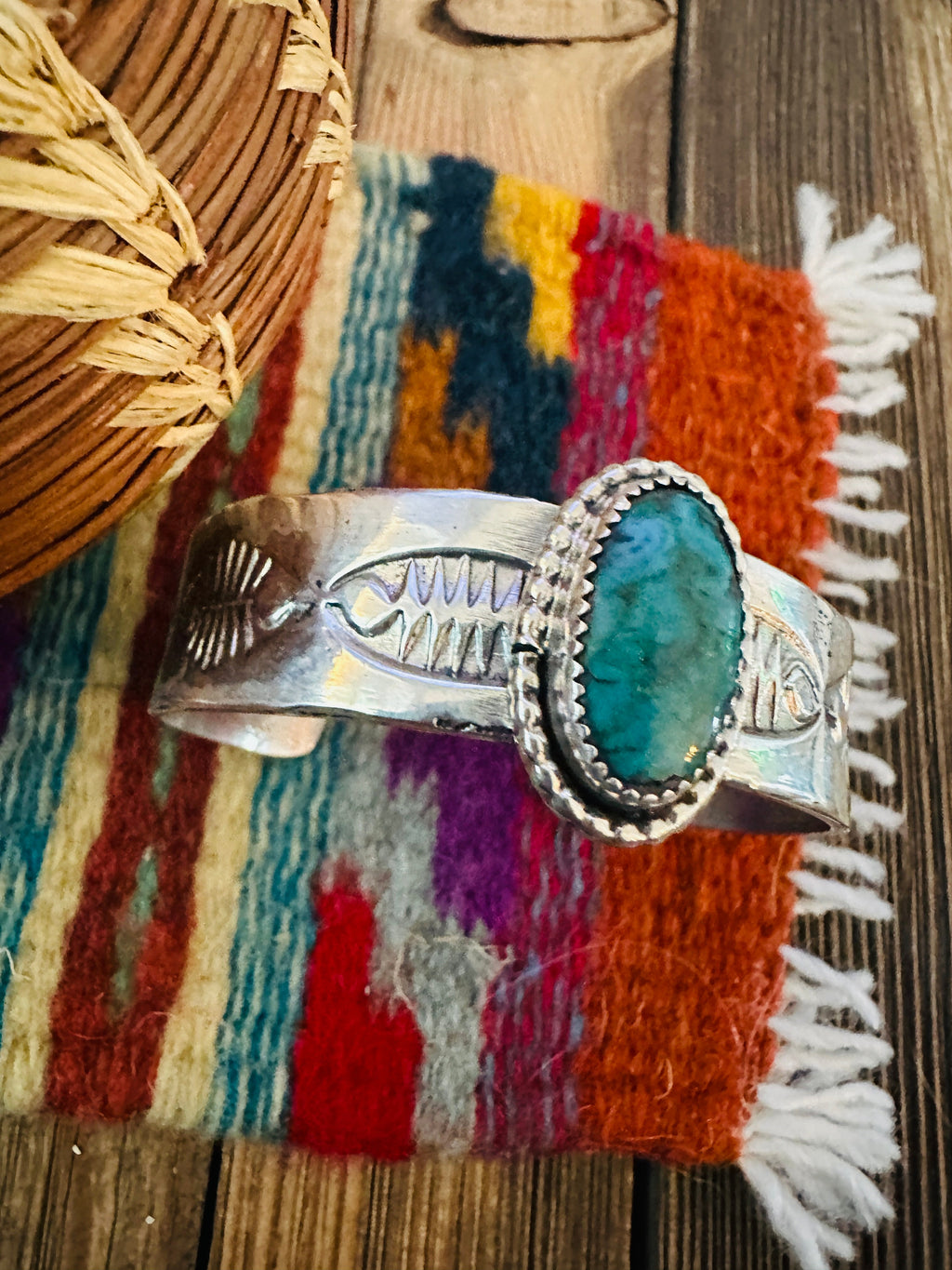 Handcrafted Old Pawn Sterling Silver & Turquoise Cuff Bracelet