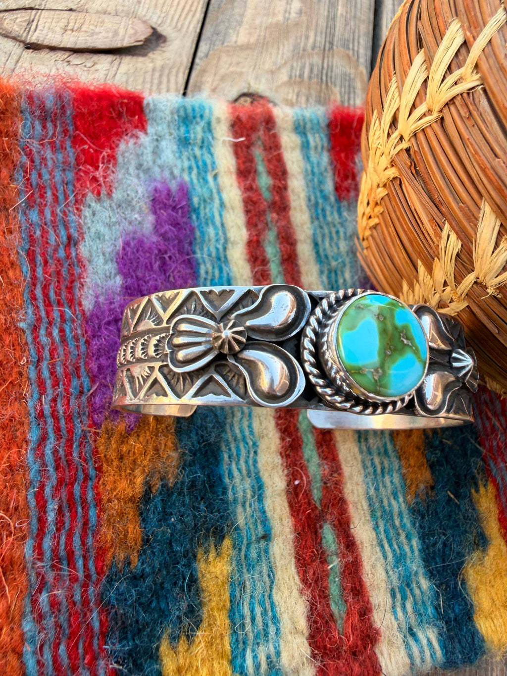 Handcrafted Sonoran Mountain Turquoise & Sterling Silver Cuff Bracelet by Andy Cadman