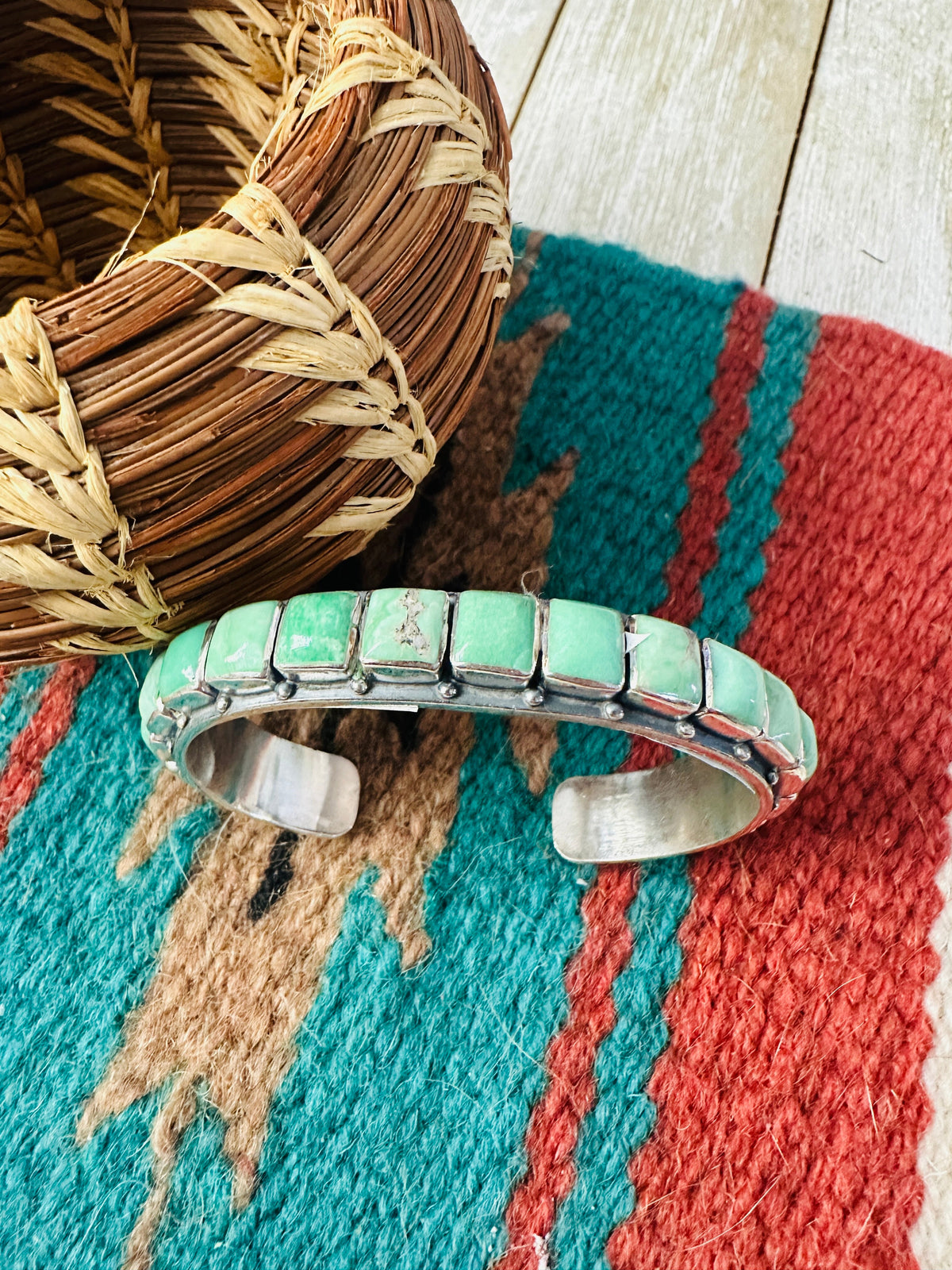 Handcrafted Sterling Silver and Turquoise Cuff Bracelet by Federico Jimenez