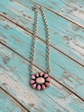 Handcrafted Queen Pink Conch Shell And Sterling Silver Necklace Signed Sheila- Darker Stone